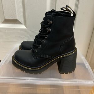 Dr. Martens Black Lace-Up Jesy Boots with Yellow Stitching